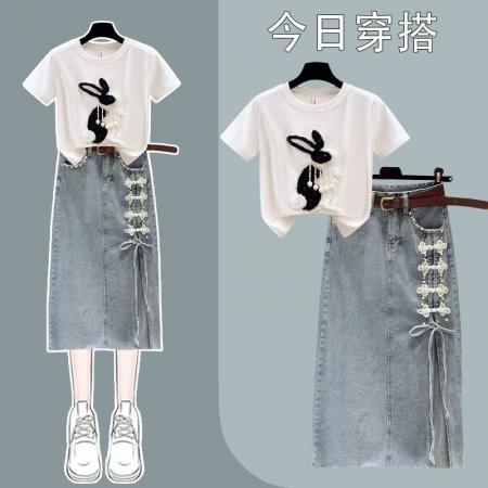 BY21996# 清仓捡漏专柜撤回外贸开叉钉珠花边牛仔半身裙女中长包臂裙 服裝批發女裝批發服飾貨源