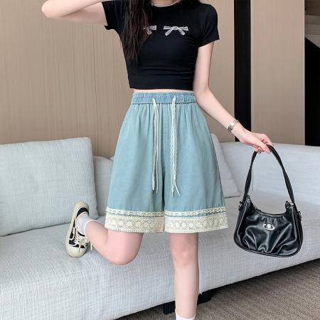 BY22023# 夏新款大码女装胖MM宽松阔腿韩版蕾丝花边五分短裤 服裝批發女裝批發服飾貨源