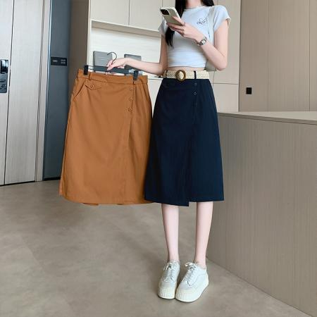 BY22024# 大码松紧腰裤裙韩版休闲直筒七分裤高腰半身裙裤 服裝批發女裝批發服飾貨源