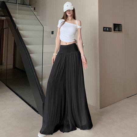 BY22030# 高级感天丝米杏色优雅轻盈裤裙女夏季灵动丝滑垂感高腰休闲阔腿裤 服裝批發女裝批發服飾貨源