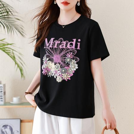 BY22132# 时尚烫钻印花短袖T恤女夏季大码上衣欧货新款休闲女装 服裝批發女裝批發服飾貨源