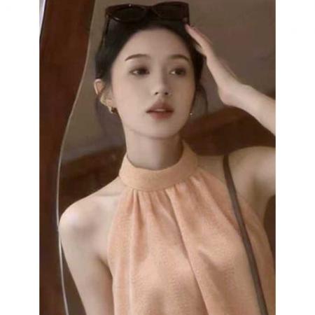 BY22134# 超好看花苞短款无袖绝美上衣设计感小众露背性感挂脖吊带背心女夏 服裝批發女裝批發服飾貨源