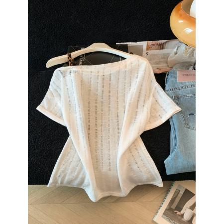 BY22141# 韩国东大门夏季露斜肩短袖t恤修身小衫女漂亮宽松上衣 服裝批發女裝批發服飾貨源