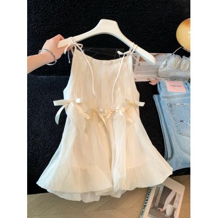 BY22143# 夏季法式吊带背心女款穿搭蝴蝶结无袖蓬蓬度假风上衣 服裝批發女裝批發服飾貨源