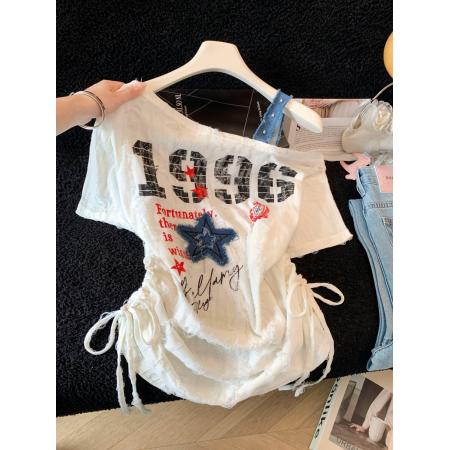 夏季韩系别致减龄圆领露肩慵懒风气质时尚高级上衣 服裝批發女裝批發服飾貨源
