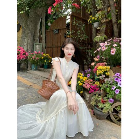 BY22147# 凌茜恣禾南枝红'83%莱赛尔天丝红色小飞袖短款上衣蕾丝长裙半身裙 服裝批發女裝批發服飾貨源