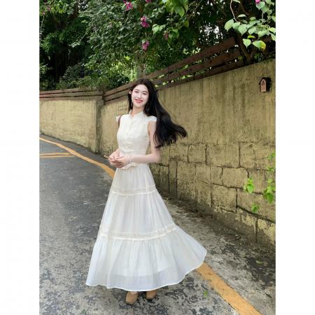 BY22147# 凌茜恣禾南枝红'83%莱赛尔天丝红色小飞袖短款上衣蕾丝长裙半身裙 服裝批發女裝批發服飾貨源