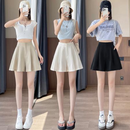冰丝亚麻西装短裤女夏季高腰棉麻a字阔腿休闲显瘦五分裤 服裝批發女裝批發服飾貨源