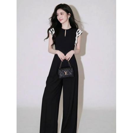 法式超火小众不撞款气质收腰显瘦小香风黑色连体裤女新款 服裝批發女裝批發服飾貨源