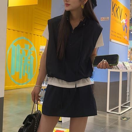 BY22170# 夏季新款韩系慵懒松弛百搭显瘦短袖上衣短裙两件套 服裝批發女裝批發服飾貨源