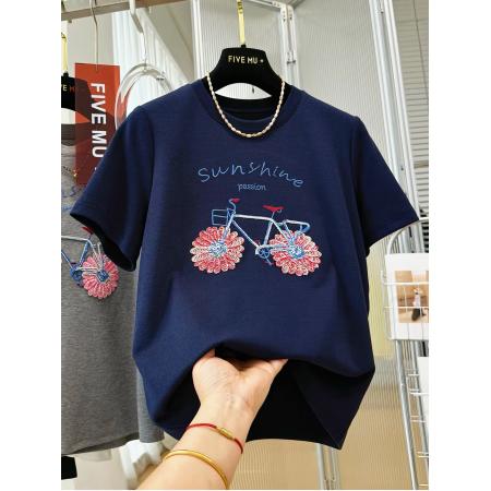 BY22217# 支纯棉特大码300斤新款重工刺绣短袖T恤女夏季 服裝批發女裝批發服飾貨源