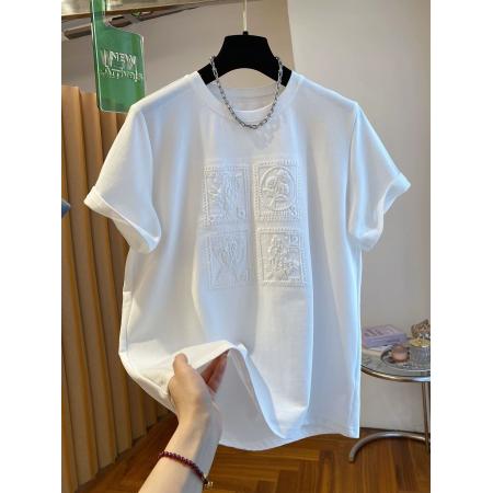 BY22218# 支纯棉特大码300斤刺绣t恤女短袖新款宽松上衣夏 服裝批發女裝批發服飾貨源