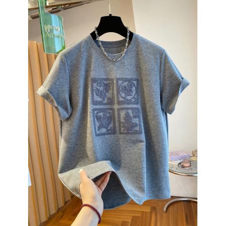 BY22218# 支纯棉特大码300斤刺绣t恤女短袖新款宽松上衣夏 服裝批發女裝批發服飾貨源