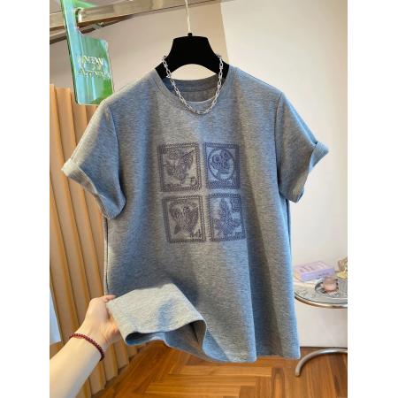 BY22218# 支纯棉特大码300斤刺绣t恤女短袖新款宽松上衣夏 服裝批發女裝批發服飾貨源