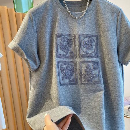 BY22218# 支纯棉特大码300斤刺绣t恤女短袖新款宽松上衣夏 服裝批發女裝批發服飾貨源