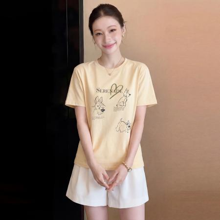 BY22282# 可爱小狗圆领短袖T恤女夏季时尚减龄新款显瘦正肩上衣 服裝批發女裝批發服飾貨源