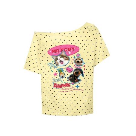 BY22336# 纯棉奥代尔波点斜肩短袖T恤女 服裝批發女裝批發服飾貨源