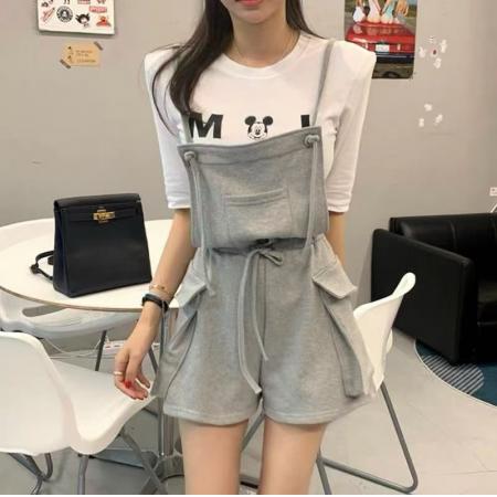 BY22342# 韩国东大门减龄背带短裤大口袋短裤 服裝批發女裝批發服飾貨源