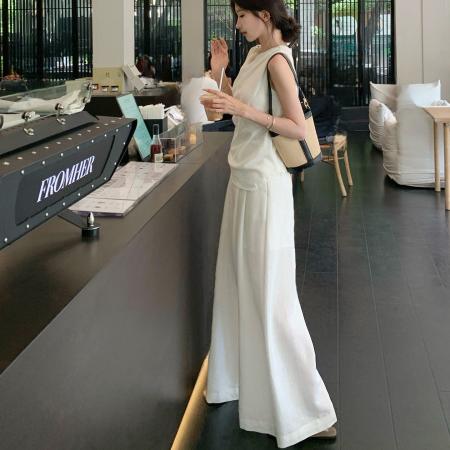 BY22392# 新款夏日一整套ootd松弛感女神范白色无袖上衣裤子两件套装女 服裝批發女裝批發服飾貨源