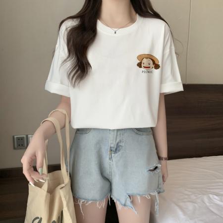 BY22404# 纯棉T大码短袖韩国东大门春夏卡通女孩印花宽松T恤打底衫女 服裝批發女裝批發服飾貨源