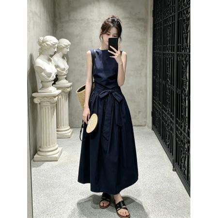 BY22410# 小众设计藏青色无袖连衣裙女夏新款收腰显瘦爆款背心长裙爆款 服裝批發女裝批發服飾貨源