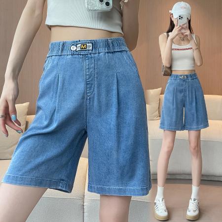 BY22478# 天丝牛仔短裤女夏季薄款大码高腰宽松浅色五分裤冰丝裤腿裤 服裝批發女裝批發服飾貨源