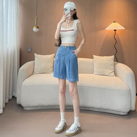 BY22478# 天丝牛仔短裤女夏季薄款大码高腰宽松浅色五分裤冰丝裤腿裤 服裝批發女裝批發服飾貨源