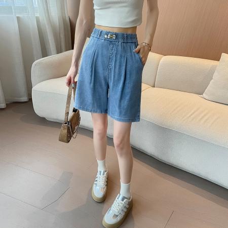 BY22478# 天丝牛仔短裤女夏季薄款大码高腰宽松浅色五分裤冰丝裤腿裤 服裝批發女裝批發服飾貨源