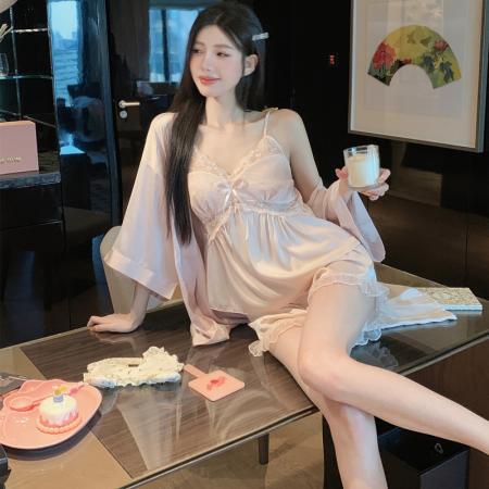 BY22479# 夏季家居服法式性感冰雪丝吊带短裤私房情调纯欲小心机睡衣带胸垫 服裝批發女裝批發服飾貨源