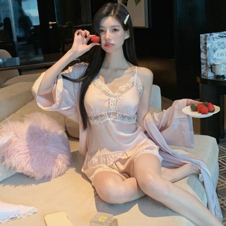 BY22484# 夏季家居服法式性感冰雪丝吊带短裤私房情调纯欲小心机睡衣带胸垫 服裝批發女裝批發服飾貨源