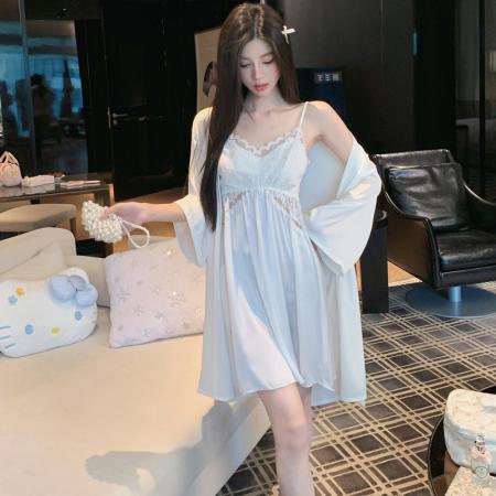 BY22496# 夏季吊带睡裙冰丝缎面高级感冰雪丝吊带睡衣裙子带胸垫 服裝批發女裝批發服飾貨源