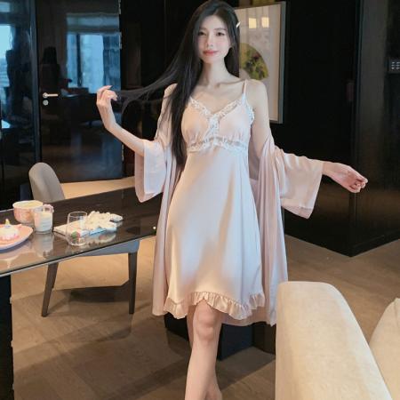 BY22498# 夏季吊带睡裙冰丝缎面高级感冰雪丝吊带睡衣裙子带胸垫 服裝批發女裝批發服飾貨源