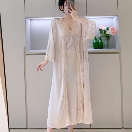 BY22502# 睡衣女春夏季冰丝薄款性感蕾丝吊带网红纯欲风长款真丝绸睡裙套装 服裝批發女裝批發服飾貨源