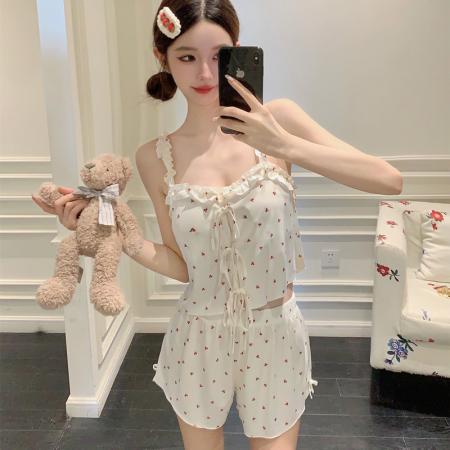 BY22504# 夏季新款女吊带短裤莫代尔冰丝甜美纯欲吊带短裤凉感减龄睡衣套装 服裝批發女裝批發服飾貨源
