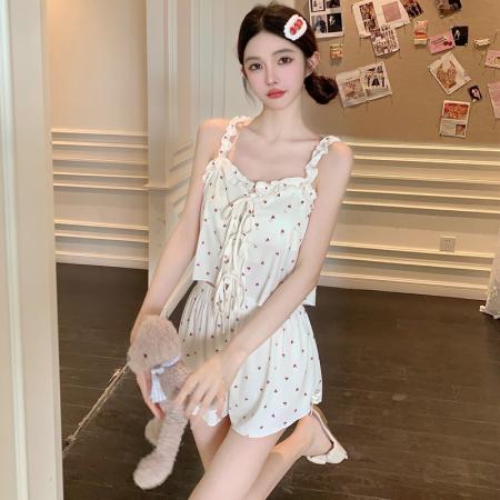 BY22504# 夏季新款女吊带短裤莫代尔冰丝甜美纯欲吊带短裤凉感减龄睡衣套装 服裝批發女裝批發服飾貨源