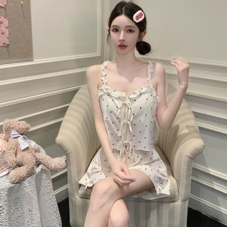 BY22504# 夏季新款女吊带短裤莫代尔冰丝甜美纯欲吊带短裤凉感减龄睡衣套装 服裝批發女裝批發服飾貨源