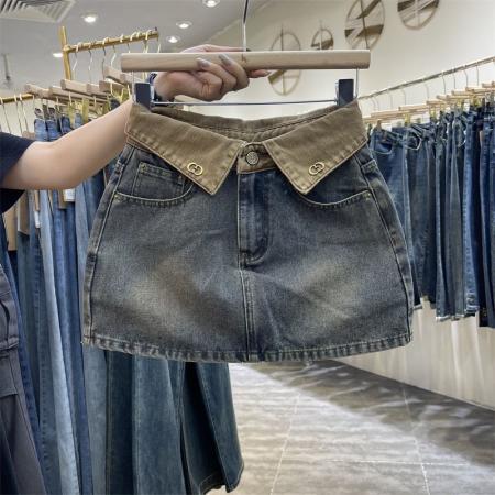 BY22524# 高腰牛仔半身裙女夏季新款设计感小个子防走光水泥灰包臀短裙 服裝批發女裝批發服飾貨源
