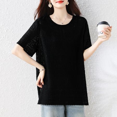BY22563# 短袖T恤女夏季新款蕾丝衫宽松气质小衫大码短袖夏装上衣 服裝批發女裝批發服飾貨源