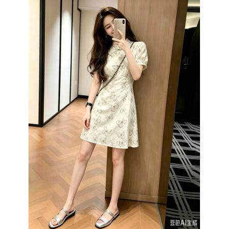BY22611# 小个子日常旗袍女新款显瘦连衣裙年轻款复古收腰国潮气质裙子 服裝批發女裝批發服飾貨源