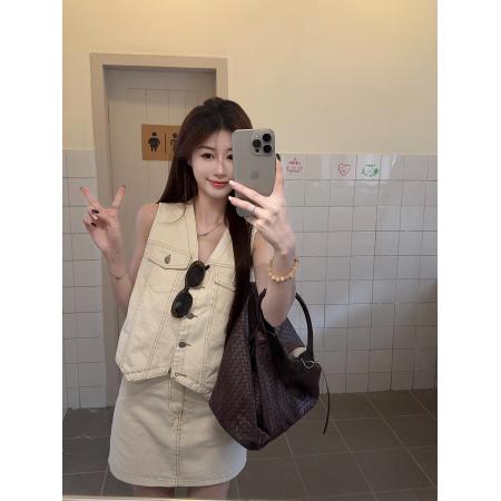 BY22621# 夏季港风复古牛仔马甲牛仔短裙小个子辣妹潮流两件套女 服裝批發女裝批發服飾貨源