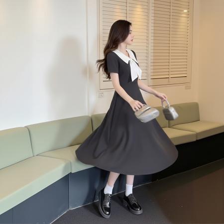 BY22721# 法式黑色气质连衣裙高级感女夏季新款礼服裙子显瘦小黑裙  服裝批發女裝批發服飾貨源
