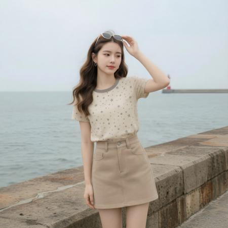BY22781# 套装女夏季搭配一整套小个子两件套短袖T恤上衣+半身裙  服裝批發女裝批發服飾貨源