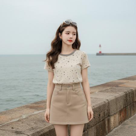 BY22781# 套装女夏季搭配一整套小个子两件套短袖T恤上衣+半身裙  服裝批發女裝批發服飾貨源