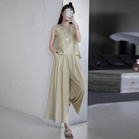 BY22800# 小个子女夏季休闲宽松薄款凉感纯色套装  服裝批發女裝批發服飾貨源