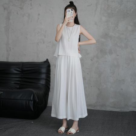 BY22800# 小个子女夏季休闲宽松薄款凉感纯色套装  服裝批發女裝批發服飾貨源