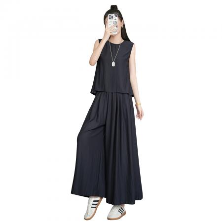 BY22800# 小个子女夏季休闲宽松薄款凉感纯色套装  服裝批發女裝批發服飾貨源