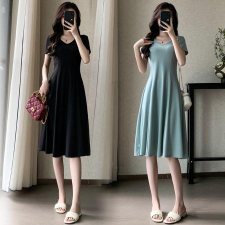 BY22803# 小个子连衣裙女夏季新款气质收腰a字裙赫本风小裙子  服裝批發女裝批發服飾貨源