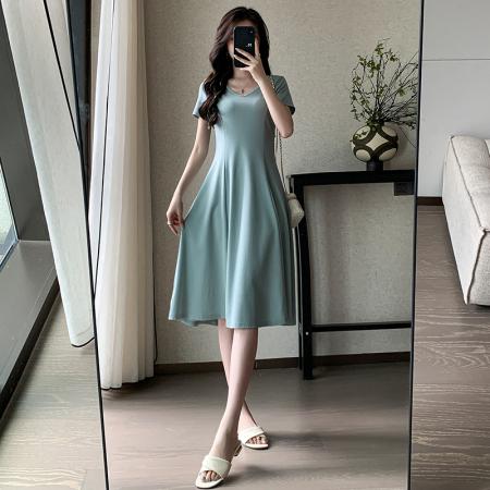 BY22803# 小个子连衣裙女夏季新款气质收腰a字裙赫本风小裙子  服裝批發女裝批發服飾貨源