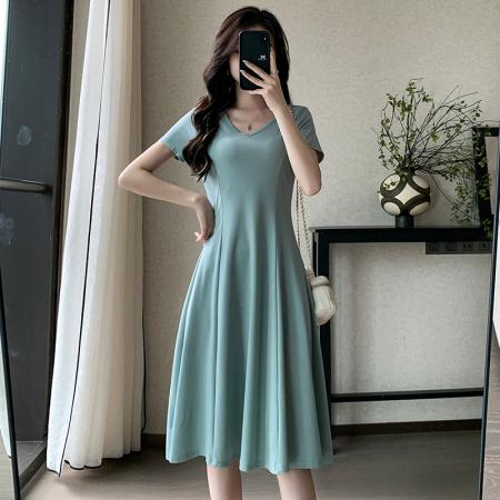 BY22803# 小个子连衣裙女夏季新款气质收腰a字裙赫本风小裙子  服裝批發女裝批發服飾貨源