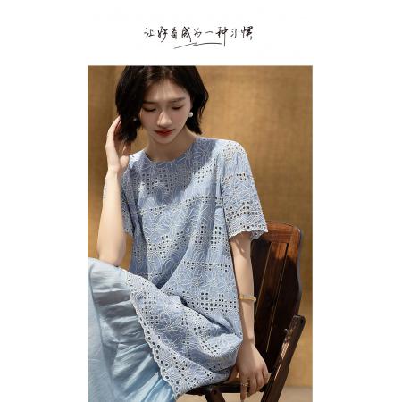 BY22808# 清透莱赛尔夏季浪漫优雅绣花宽松大摆拼接显瘦连衣裙女高级感  服裝批發女裝批發服飾貨源